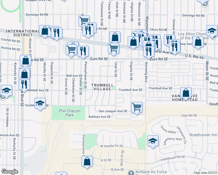 map of restaurants, bars, coffee shops, grocery stores, and more near 417 Utah Street Southeast in Albuquerque