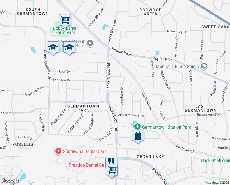 map of restaurants, bars, coffee shops, grocery stores, and more near 8099 Cape Charles Cove in Memphis