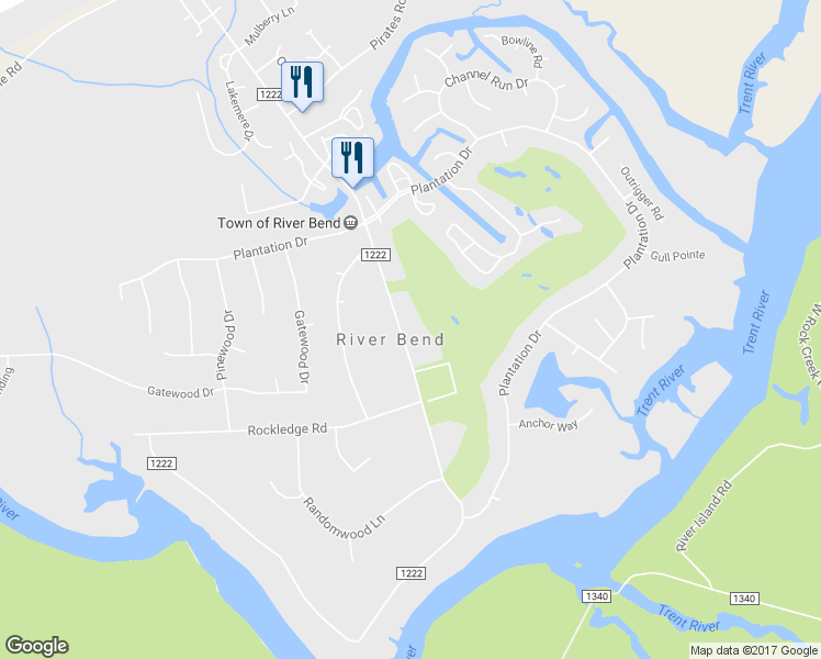map of restaurants, bars, coffee shops, grocery stores, and more near 84 Shoreline Drive in New Bern