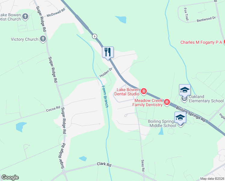 map of restaurants, bars, coffee shops, grocery stores, and more near 124 Brannon Circle in Inman