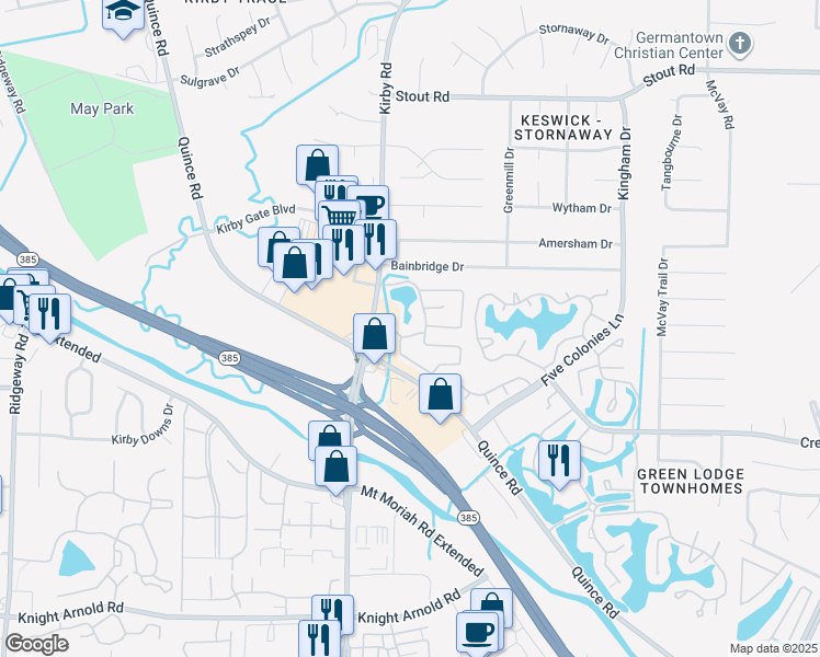 map of restaurants, bars, coffee shops, grocery stores, and more near 6668 Pondside Circle in Memphis