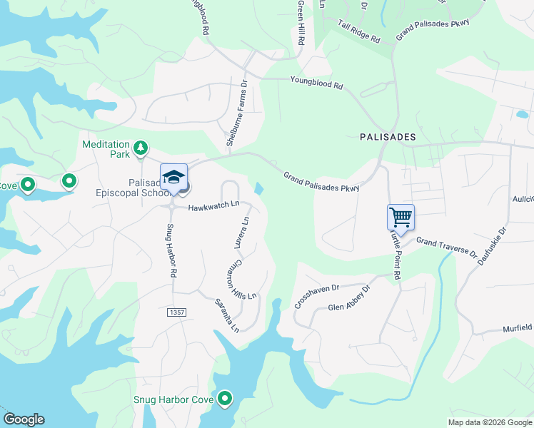 map of restaurants, bars, coffee shops, grocery stores, and more near 17410 Hawkwatch Lane in Charlotte