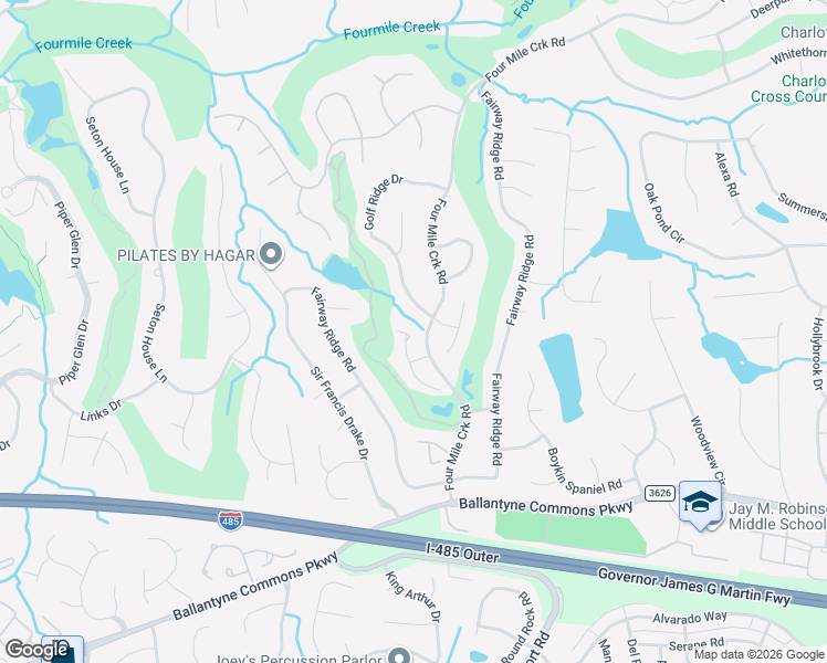map of restaurants, bars, coffee shops, grocery stores, and more near 10803 Winterbourne Court in Charlotte