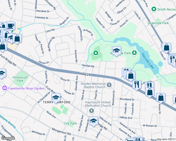 map of restaurants, bars, coffee shops, grocery stores, and more near 812 Pilot Avenue in Fayetteville