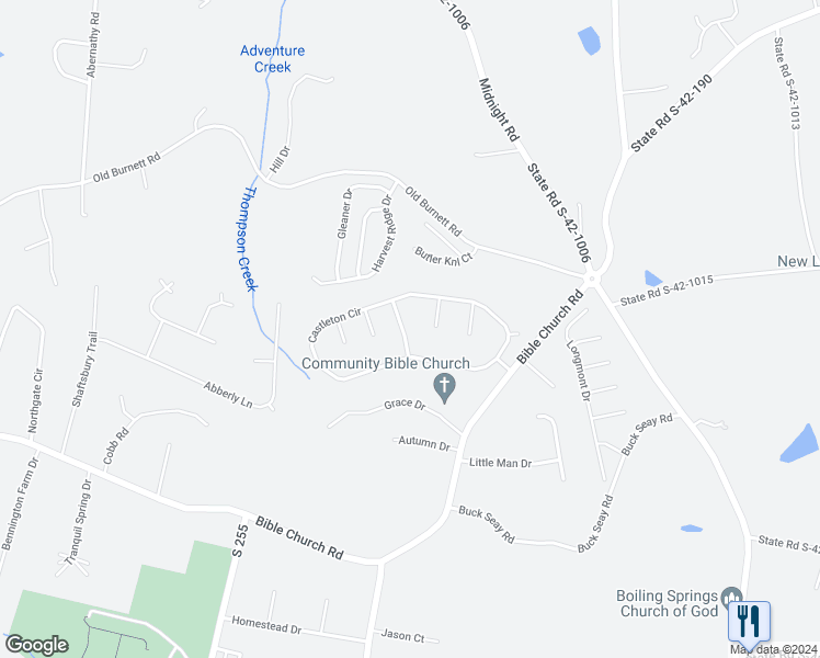 map of restaurants, bars, coffee shops, grocery stores, and more near 614 Brightwell Drive in Boiling Springs