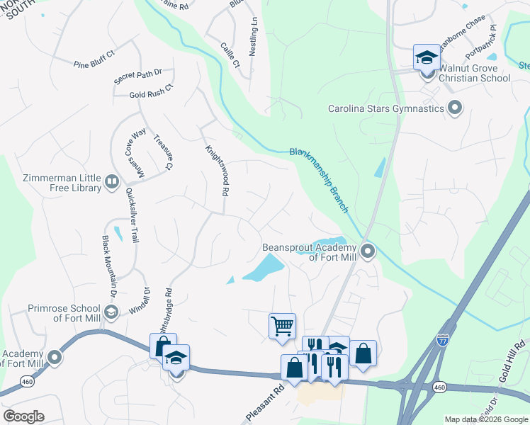 map of restaurants, bars, coffee shops, grocery stores, and more near 1128 Gower Street in Fort Mill