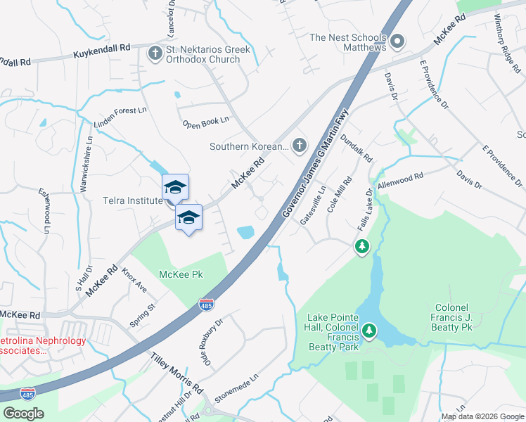 map of restaurants, bars, coffee shops, grocery stores, and more near 4636 Blackmuir Wood Circle in Charlotte