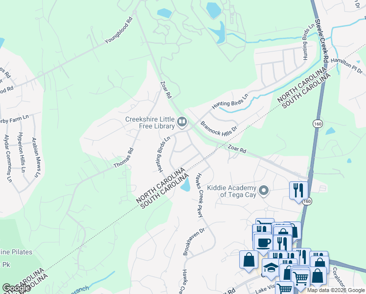 map of restaurants, bars, coffee shops, grocery stores, and more near 13313 Shanagarry Drive in Charlotte