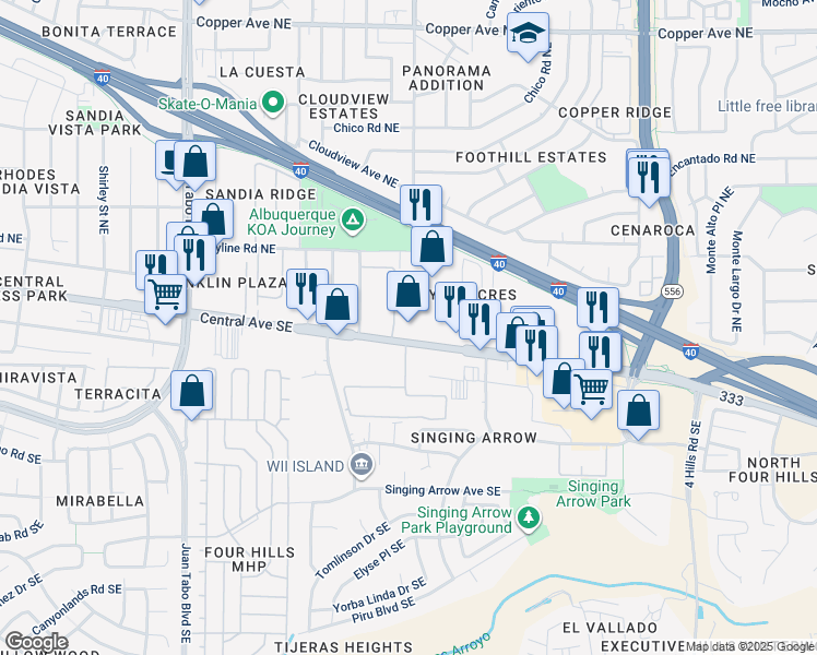 map of restaurants, bars, coffee shops, grocery stores, and more near 12901 Central Avenue Northeast in Albuquerque