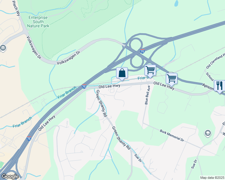 map of restaurants, bars, coffee shops, grocery stores, and more near 4748 Ranco Circle in Ooltewah