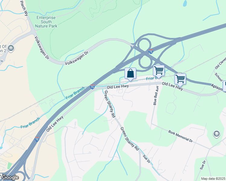 map of restaurants, bars, coffee shops, grocery stores, and more near 7808 Old Lee Highway in Ooltewah