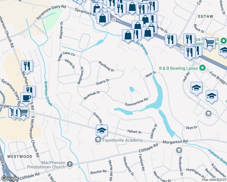 map of restaurants, bars, coffee shops, grocery stores, and more near 3314 Hutton Place in Fayetteville