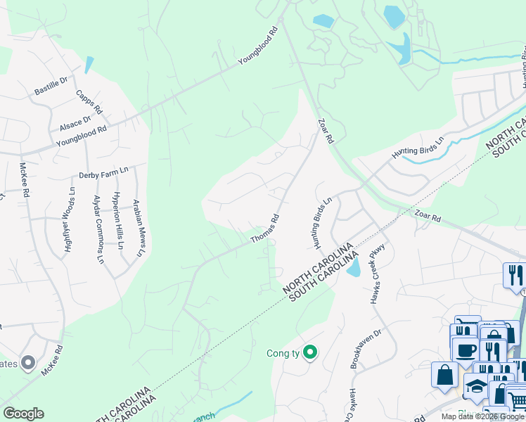 map of restaurants, bars, coffee shops, grocery stores, and more near 15128 Autumn Sage Drive in Charlotte
