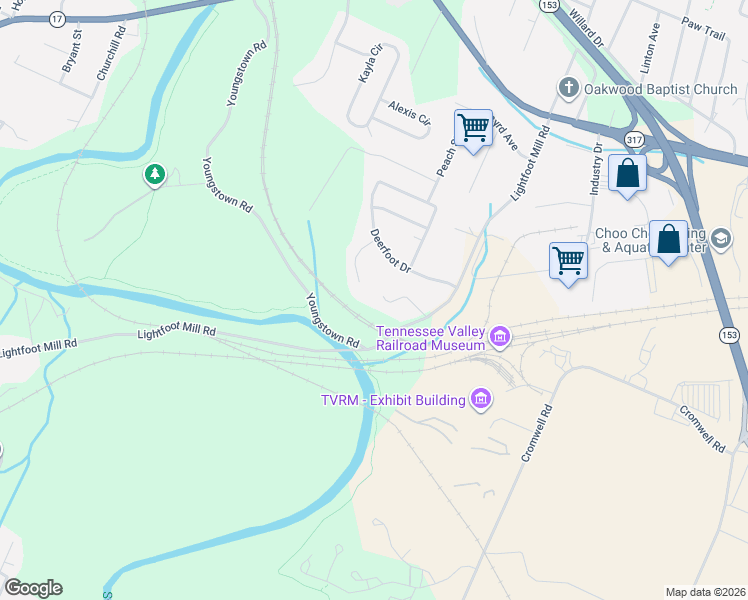 map of restaurants, bars, coffee shops, grocery stores, and more near 3700 Chief Vann Lane in Chattanooga