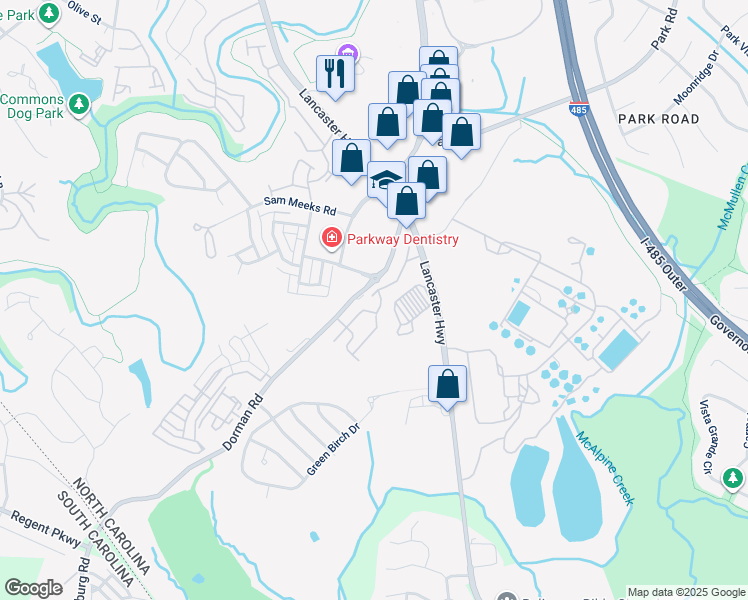 map of restaurants, bars, coffee shops, grocery stores, and more near 12600 Windy Pines Way in Pineville