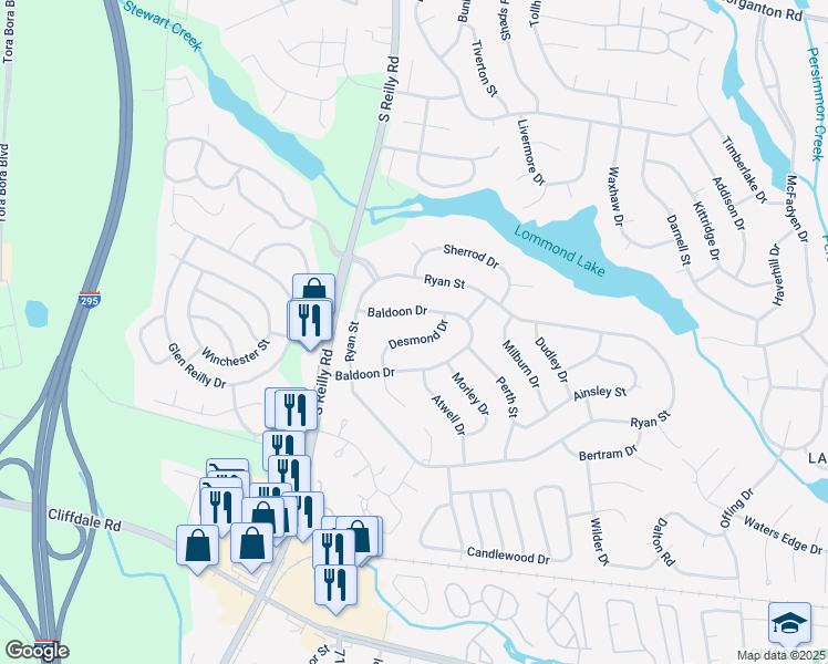map of restaurants, bars, coffee shops, grocery stores, and more near 6530 Baldoon Drive in Fayetteville