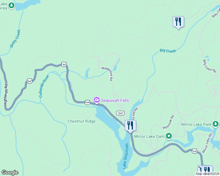map of restaurants, bars, coffee shops, grocery stores, and more near 121 Webbmont Road in Highlands