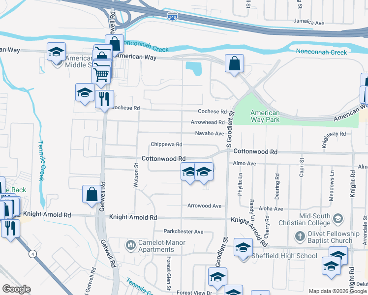 map of restaurants, bars, coffee shops, grocery stores, and more near 2896 Claudette Road in Memphis