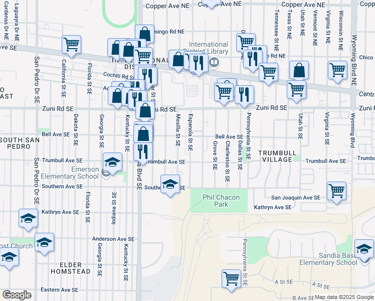 map of restaurants, bars, coffee shops, grocery stores, and more near 517 Espanola Street Southeast in Albuquerque