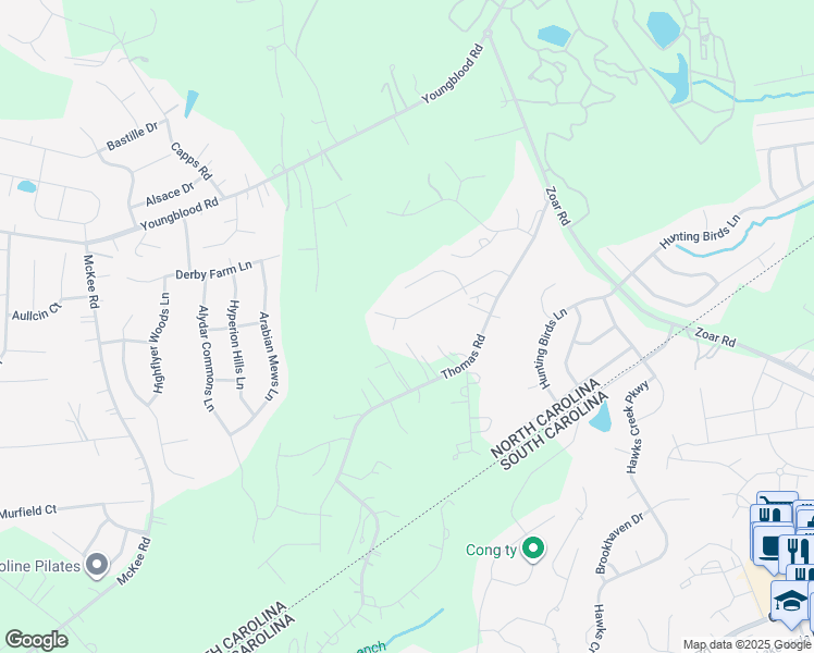 map of restaurants, bars, coffee shops, grocery stores, and more near 15208 Autumn Sage Drive in Charlotte