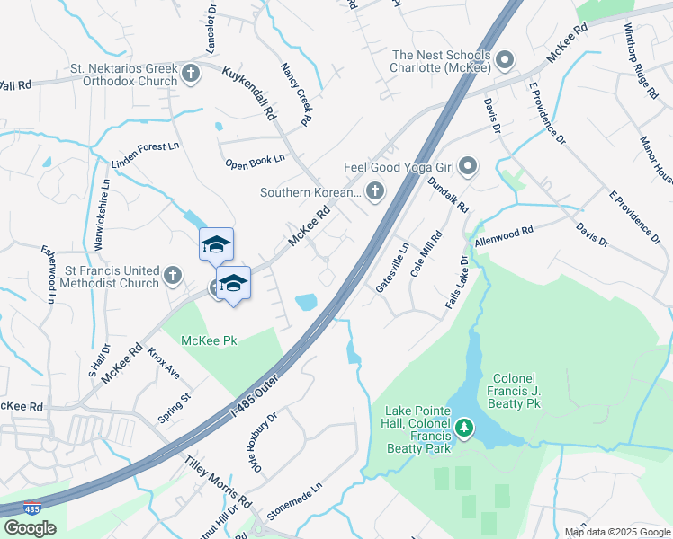 map of restaurants, bars, coffee shops, grocery stores, and more near 4632 Blackmuir Wood Circle in Charlotte