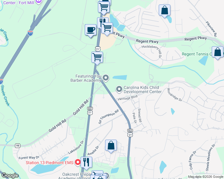 map of restaurants, bars, coffee shops, grocery stores, and more near 2876 Old Nation Road in Fort Mill