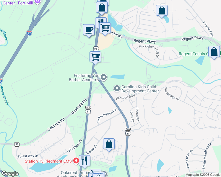 map of restaurants, bars, coffee shops, grocery stores, and more near 2876 Old Nation Road in Fort Mill