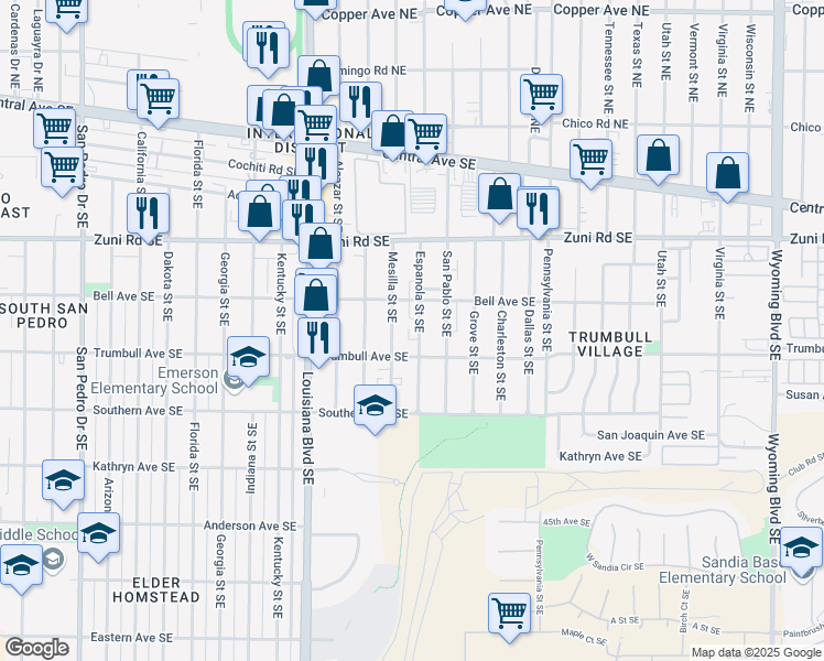 map of restaurants, bars, coffee shops, grocery stores, and more near 523 Espanola Street Southeast in Albuquerque