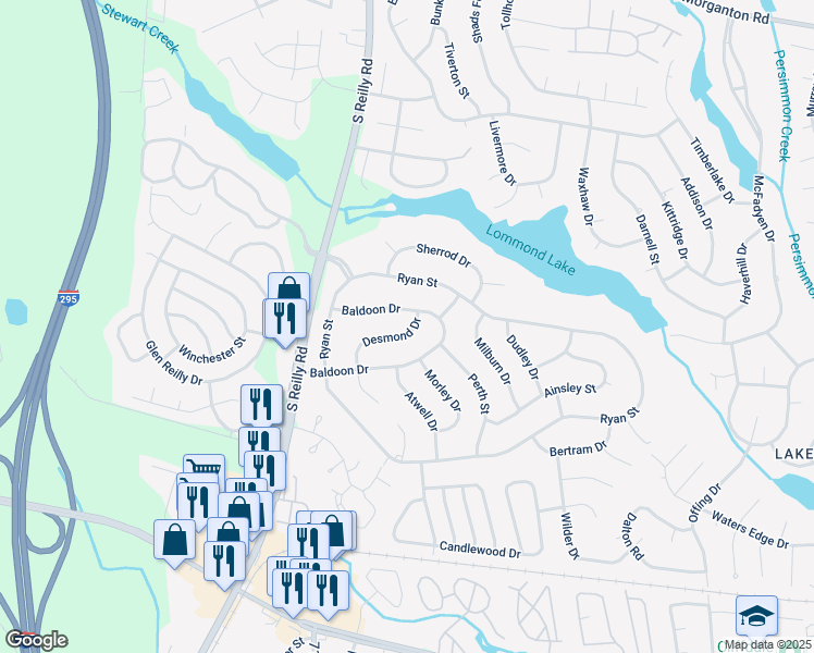 map of restaurants, bars, coffee shops, grocery stores, and more near 306 Desmond Drive in Fayetteville