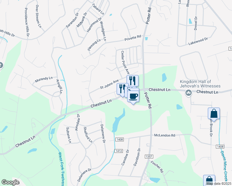 map of restaurants, bars, coffee shops, grocery stores, and more near 1010 Magnolia Trace in Matthews