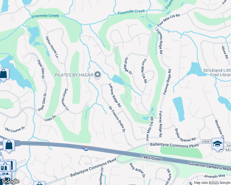 map of restaurants, bars, coffee shops, grocery stores, and more near 11223 Quiet Wood Court in Charlotte