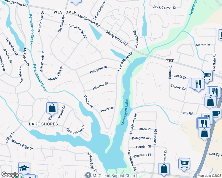 map of restaurants, bars, coffee shops, grocery stores, and more near 5808 Tuckertown Lane in Fayetteville