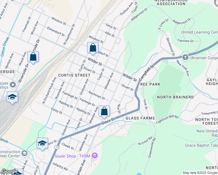 map of restaurants, bars, coffee shops, grocery stores, and more near 2902 Wheeler Ave in Chattanooga