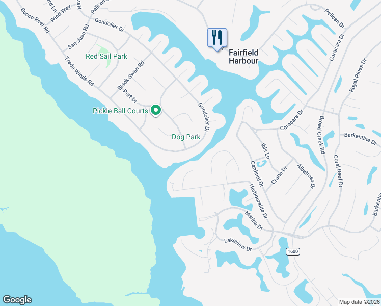 map of restaurants, bars, coffee shops, grocery stores, and more near 5700 Gondolier Drive in New Bern