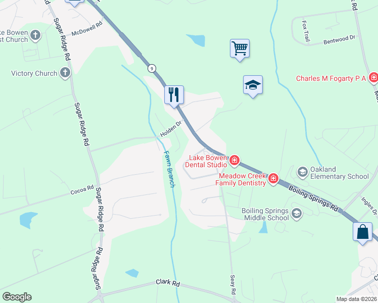 map of restaurants, bars, coffee shops, grocery stores, and more near 124 Brannon Circle in Inman