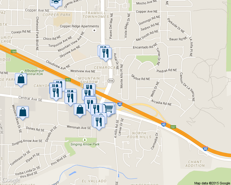 map of restaurants, bars, coffee shops, grocery stores, and more near 191 Vista Point Court Northeast in Albuquerque