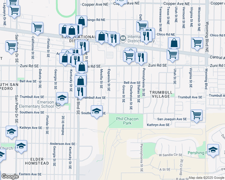 map of restaurants, bars, coffee shops, grocery stores, and more near 517 Espanola Street Southeast in Albuquerque