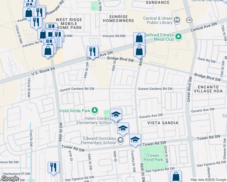map of restaurants, bars, coffee shops, grocery stores, and more near 8927 Odin Road in Albuquerque
