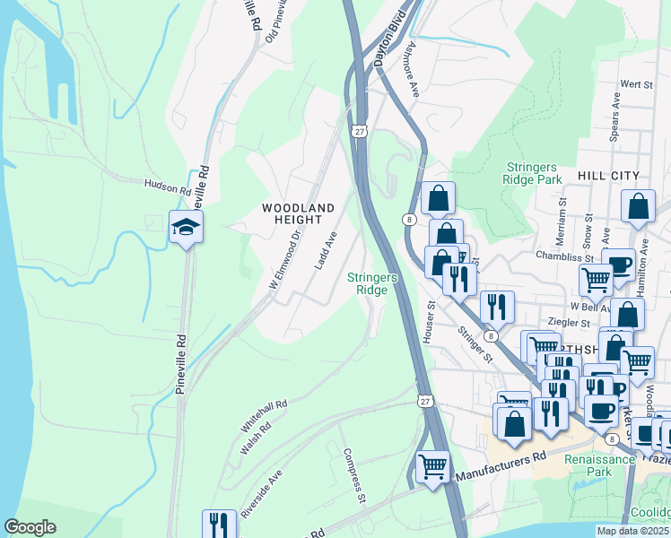 map of restaurants, bars, coffee shops, grocery stores, and more near 447 Wayne Ave in Chattanooga