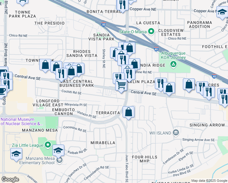 map of restaurants, bars, coffee shops, grocery stores, and more near 11810 Central Avenue Southeast in Albuquerque