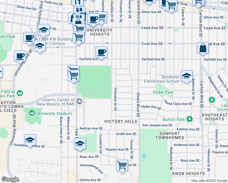 map of restaurants, bars, coffee shops, grocery stores, and more near 913 Princeton Drive Southeast in Albuquerque
