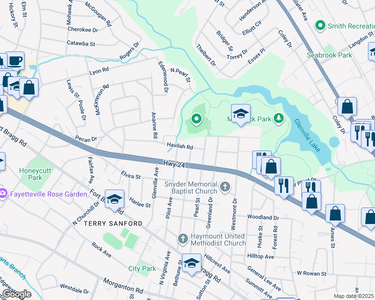 map of restaurants, bars, coffee shops, grocery stores, and more near 809 Cape Fear Avenue in Fayetteville