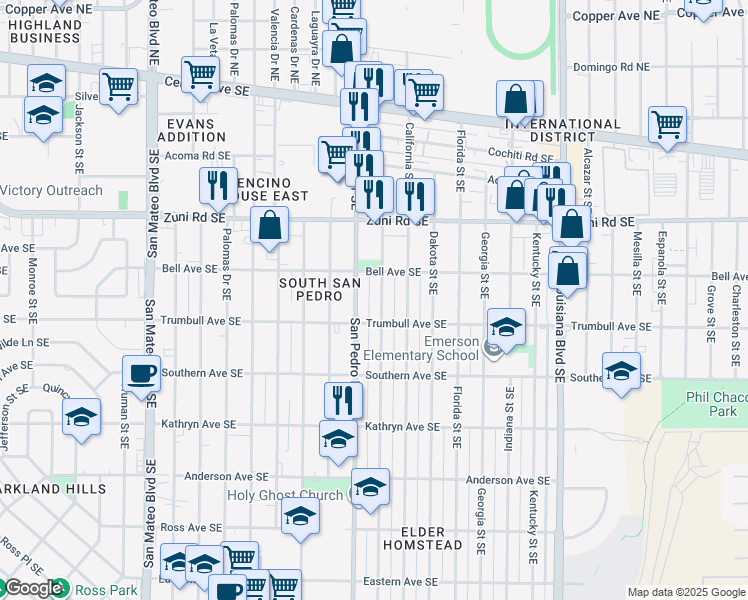 map of restaurants, bars, coffee shops, grocery stores, and more near 521 Arizona Street Southeast in Albuquerque