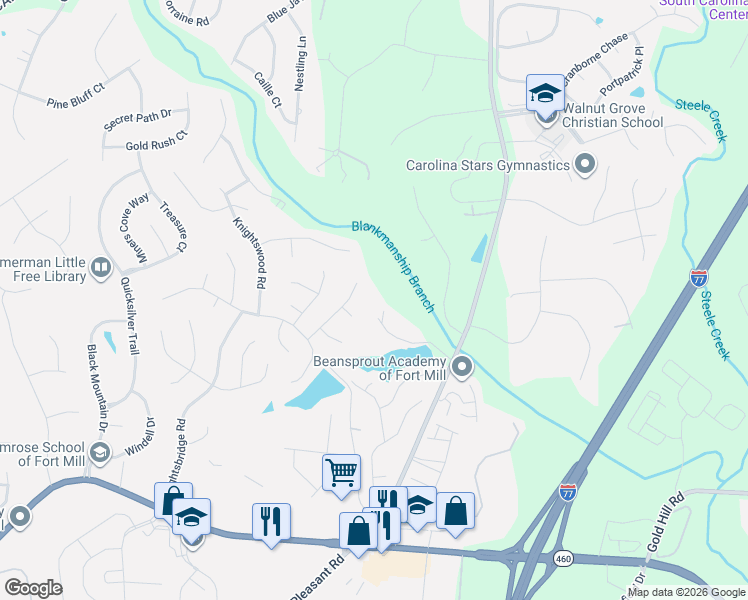 map of restaurants, bars, coffee shops, grocery stores, and more near 1326 Clifflure Lane in Fort Mill