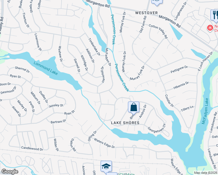 map of restaurants, bars, coffee shops, grocery stores, and more near 328 McFadyen Drive in Fayetteville