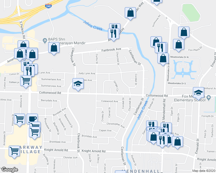 map of restaurants, bars, coffee shops, grocery stores, and more near 2886 Landview Cove in Memphis