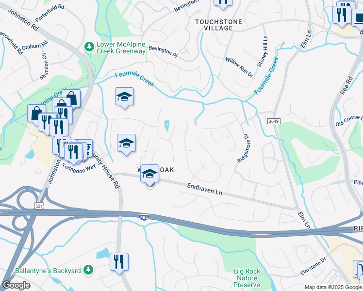 map of restaurants, bars, coffee shops, grocery stores, and more near 10408 Golden Leaf Court in Charlotte