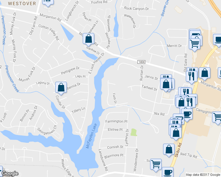 map of restaurants, bars, coffee shops, grocery stores, and more near 5612 Nix Road in Fayetteville