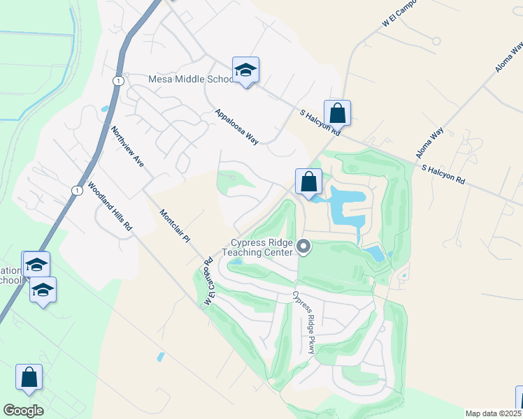 map of restaurants, bars, coffee shops, grocery stores, and more near 735 Ridgemont Way in Arroyo Grande