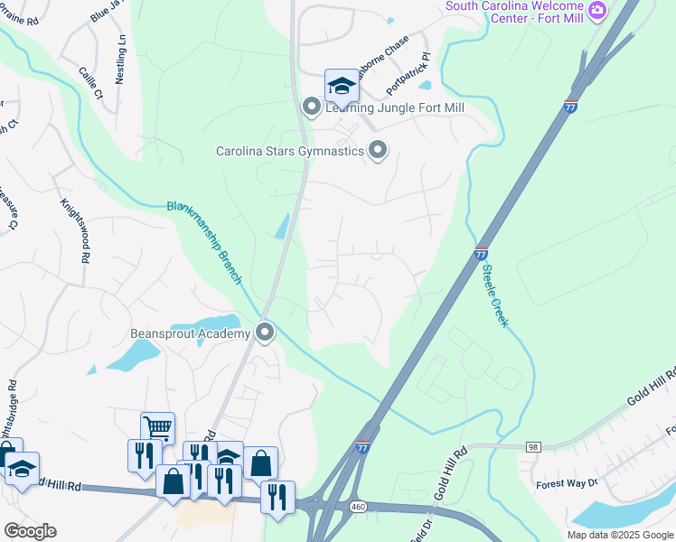map of restaurants, bars, coffee shops, grocery stores, and more near 3221 Horseshoe Trail in Fort Mill